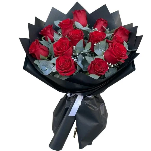 Ramo 12 rosas rojas importadas black